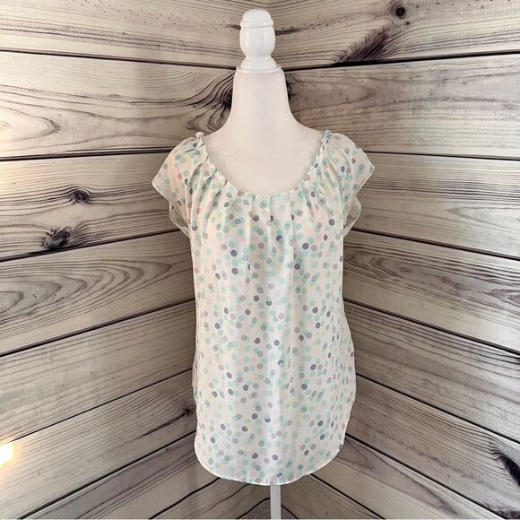 LC Lauren Conrad White Polka Dot Short Sleeve Blouse - Picture 1 of 7